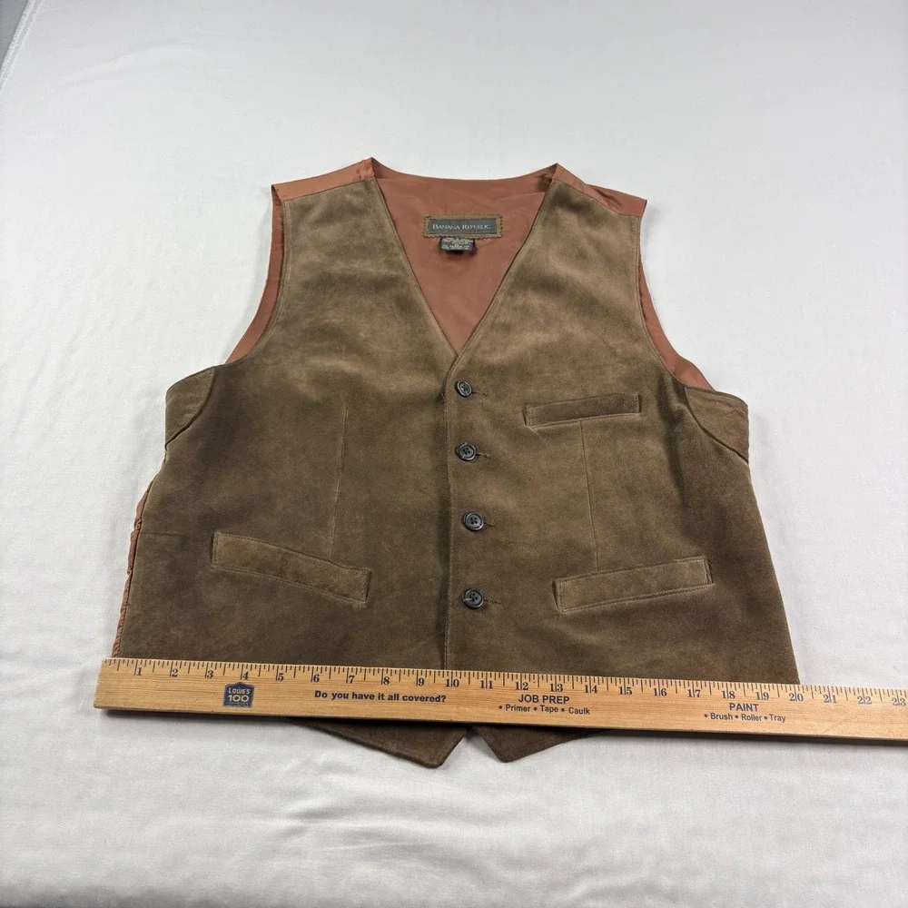 Banana Republic Leather Vest Mens Medium Brown Suit Waist Coat Pockets